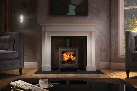 Dik Geurts Aste 5 wood burning stove installed in contemporary living room - lifestyle