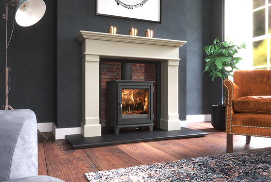 Dik Geurts Soren 5 wood burning stove installed in contemporary living room - lifestyle